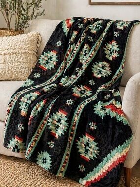 Western Linen Soft Flannel Fleece Blanket Twin 60x80 Southwest Plush Throw NWT